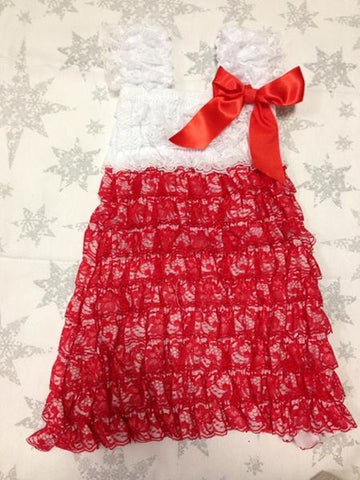 Red and White lace dress