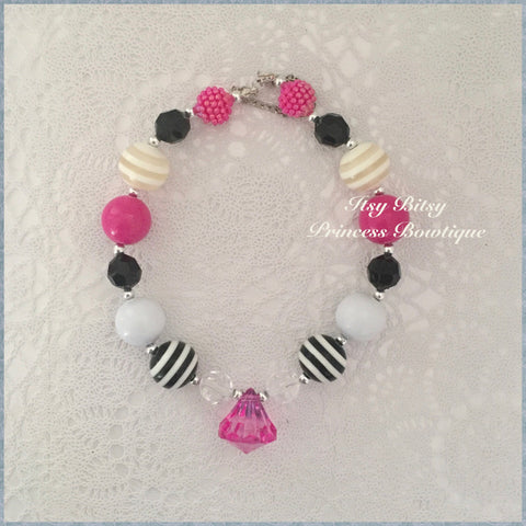 Bubble Necklace Black, white and hot pink