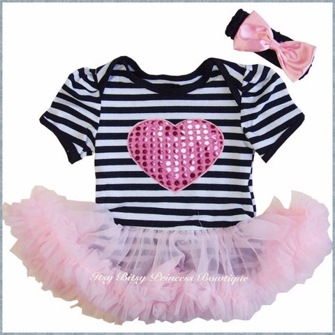 Glitter Heart Stripes Pettiskirt Romper