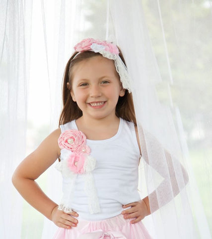 Light Pink and White Embellished and Lace top