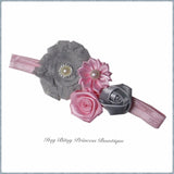 Grey & Light Pink Rosettes Headbands