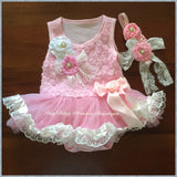 Light Pink & Lace Rose Embellished Pettiskirt Romper