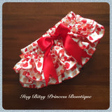 Coral and Red Hearts Satin Ruffle Bum