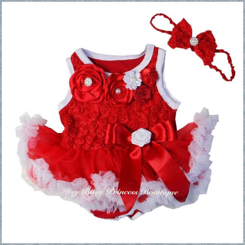 Red & White Rose Pettiskirt Romper