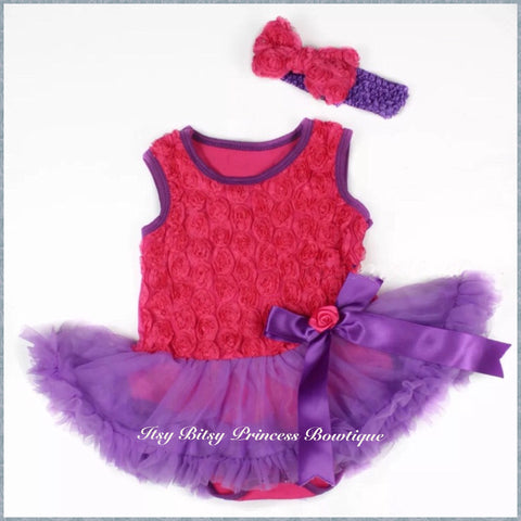 Hot Pink and Purple Rose Petiiskirt Romper set