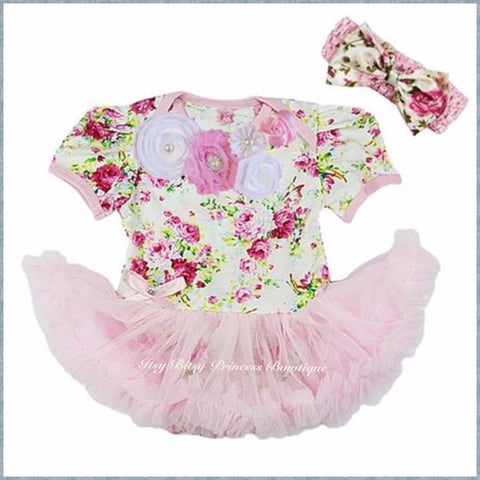 Floral Rose Rosettes Pettiskirt Romper Set