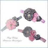 Grey & Light Pink Rosettes Headbands