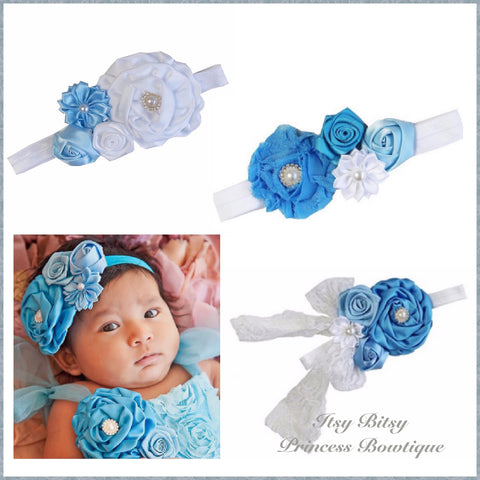 Blue and White Rosettes Headbands