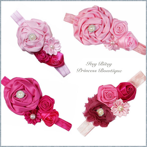 Hot Pink & Light Pink Rosettes Headbands