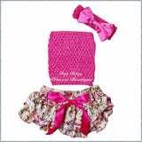 Hot Pink Floral Print Satin Ruffle Bum