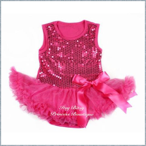 Hot Pink Sparkle Sequin Pettiskirt Romper Set