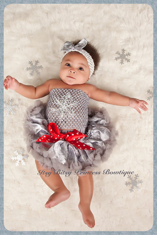 Silver Snowflake Pettiskirt with Snowflake Tube Top and Headband