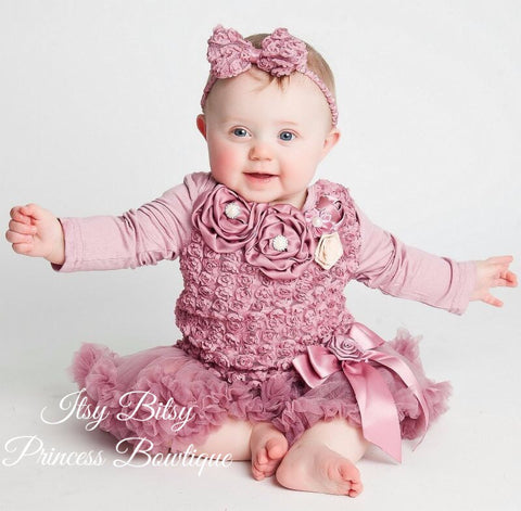 Dusty Pink Rosettes Rose Pettiskirt Romper