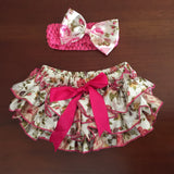 Hot Pink Floral Print Satin Ruffle Bum