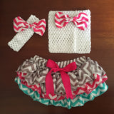 Hot Pink/Sliver/Teal Chevron Satin Ruffle Bum