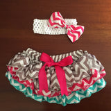 Hot Pink/Sliver/Teal Chevron Satin Ruffle Bum