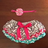 Hot Pink/Sliver/Teal Chevron Satin Ruffle Bum