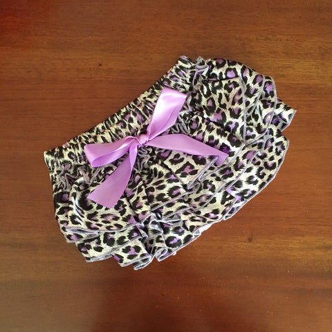 Purple Leopard Print Satin Ruffle Bum