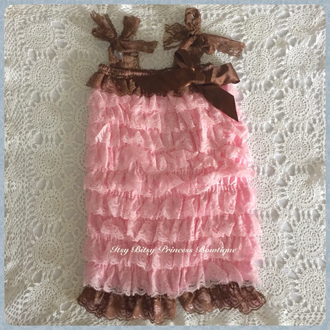 Pink and Brown Lace Playsuit