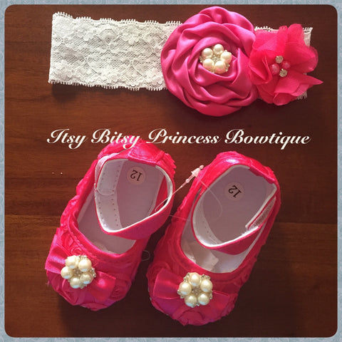 Hot pink rose shoes and headband set