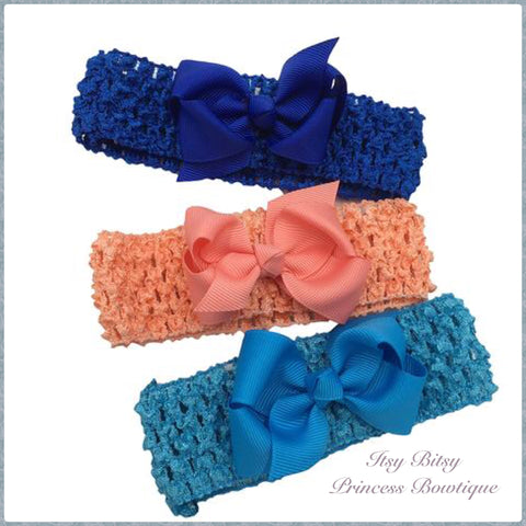 3 Inch bow on crochet headbands