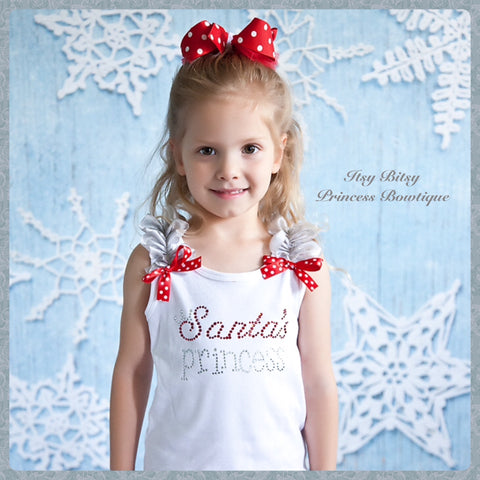 Rhinestone Santa's Princess White Tank Top