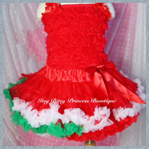 Red with Green White Red Ruffles Pettiskirt