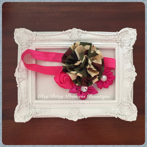 Hot Pink Camo Rosettes Headband