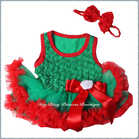 Green & Red Rosettes Pettiskirt Romper