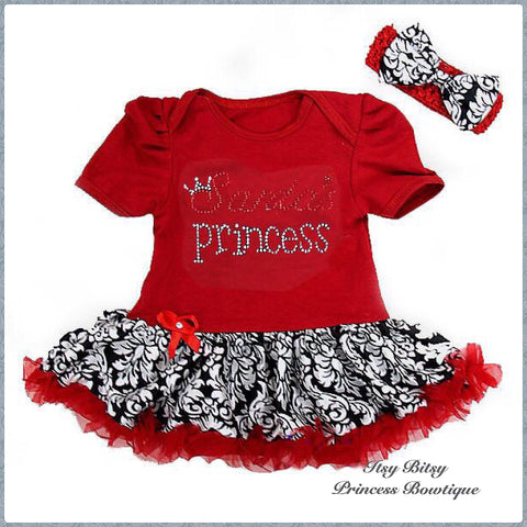 Red Damask Rhinestone Princess romper set