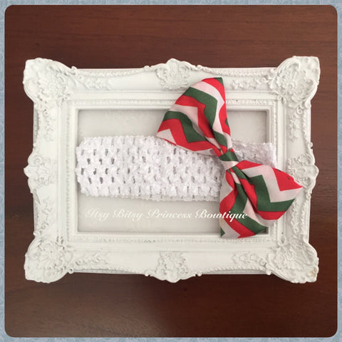 Red/White/Green chevron bow Headbands