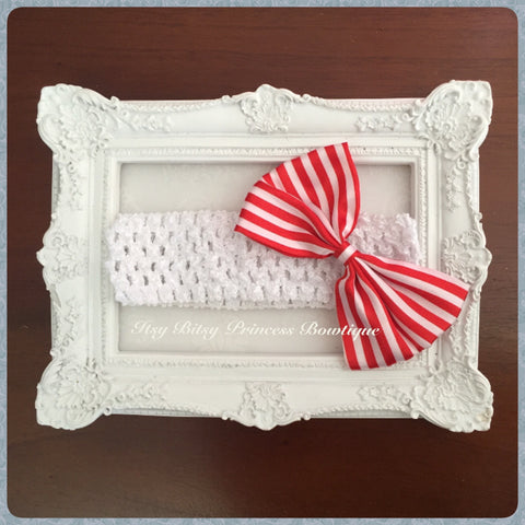 Red and White Candy Stripe bow Headbands