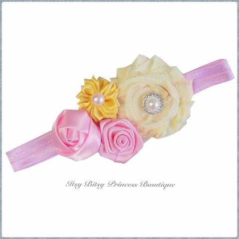 Yellow & Light Pink Rosettes Headband