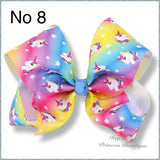 7-8 Inch Unicorn bow Hairclips - Multiple Colours-