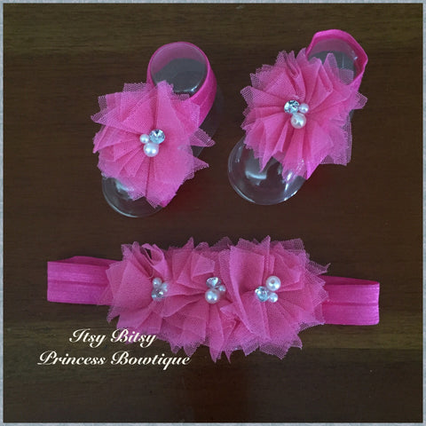 Hot Pink barefoot sandals set