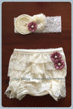 Cream and Dusty pink Lace nappy cover sets