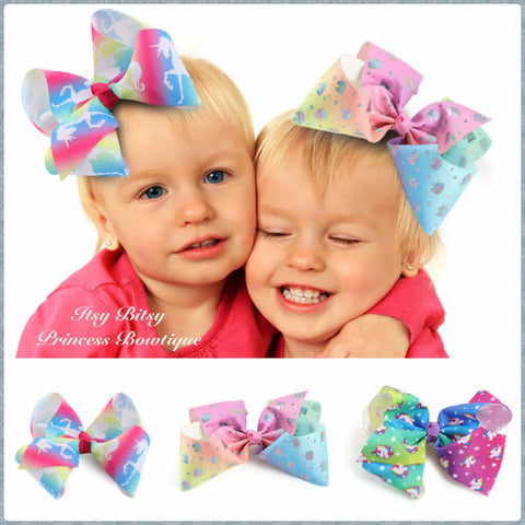 7-8 Inch Unicorn bow Hairclips - Multiple Colours-