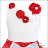 Red & White Rosettes Embellished Top