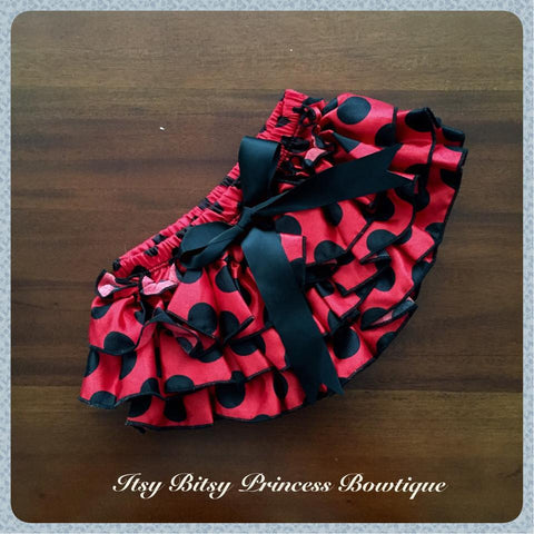 Ladybug Print Satin Ruffle Bum